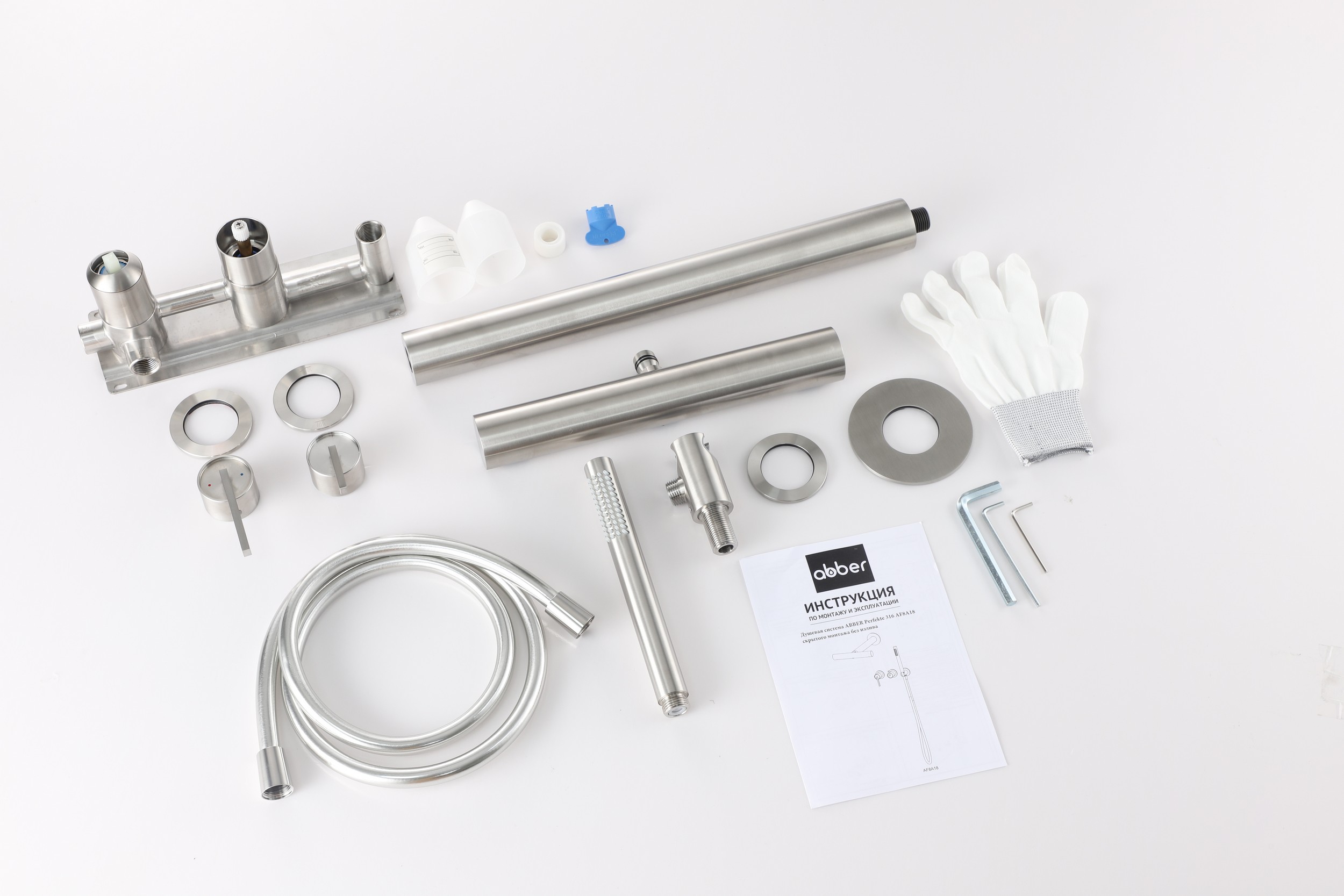 Душевая система ABBER Perfekte 316 AF8A18BST скрытого монтажа без излива, сталь брашированная - Gidratop.ru изображение