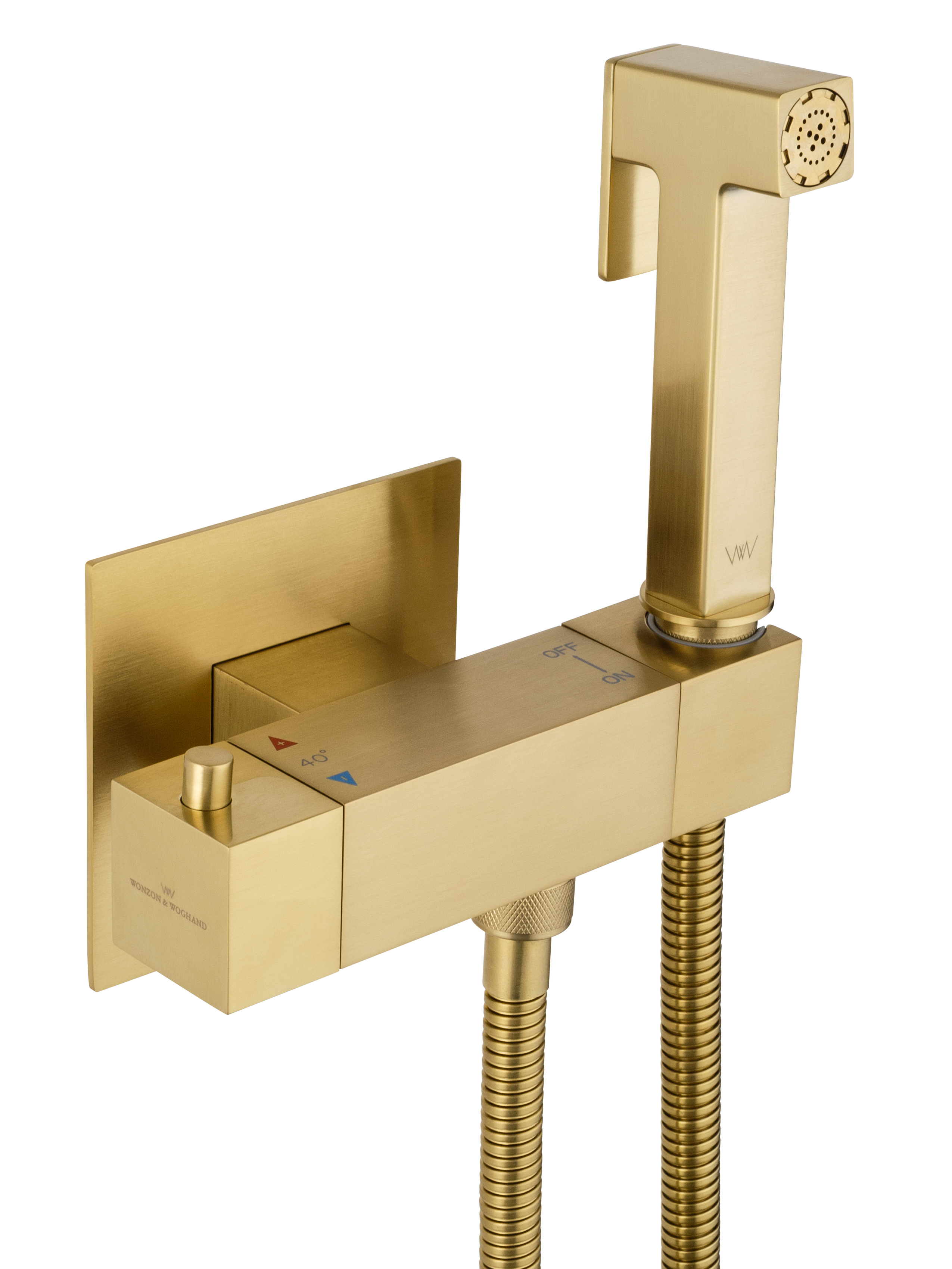 Смеситель с гигиеническим душем и термостатом встраиваемый WONZON & WOGHAND, Брашированное золото (WW-88819903-BG) - Gidratop.ru изображение