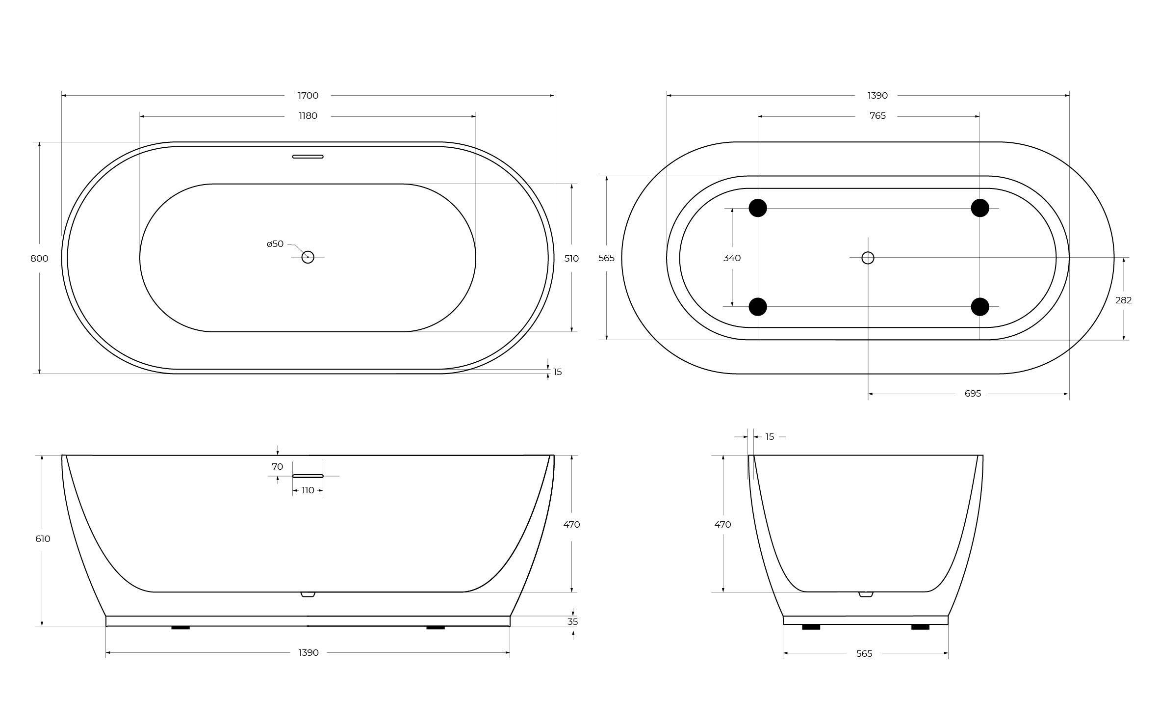 Акриловая ванна BELBAGNO BB413-1700-800 - Gidratop.ru изображение