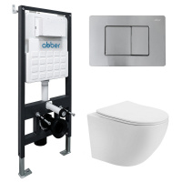 Комплект подвесной унитаз ABBER Bequem AC1100T белый с инсталляцией AC0105 и кнопкой AC0120MCH матовый хром - Gidratop.ru изображение