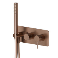 Newform X-STEEL 316 Наружная часть встр. душ. смесителя на 2 выхода, ручной душ, кроншт., на декор/ пластине (для 31030), цвет: PVD Brushed copper bronze - Gidratop.ru изображение