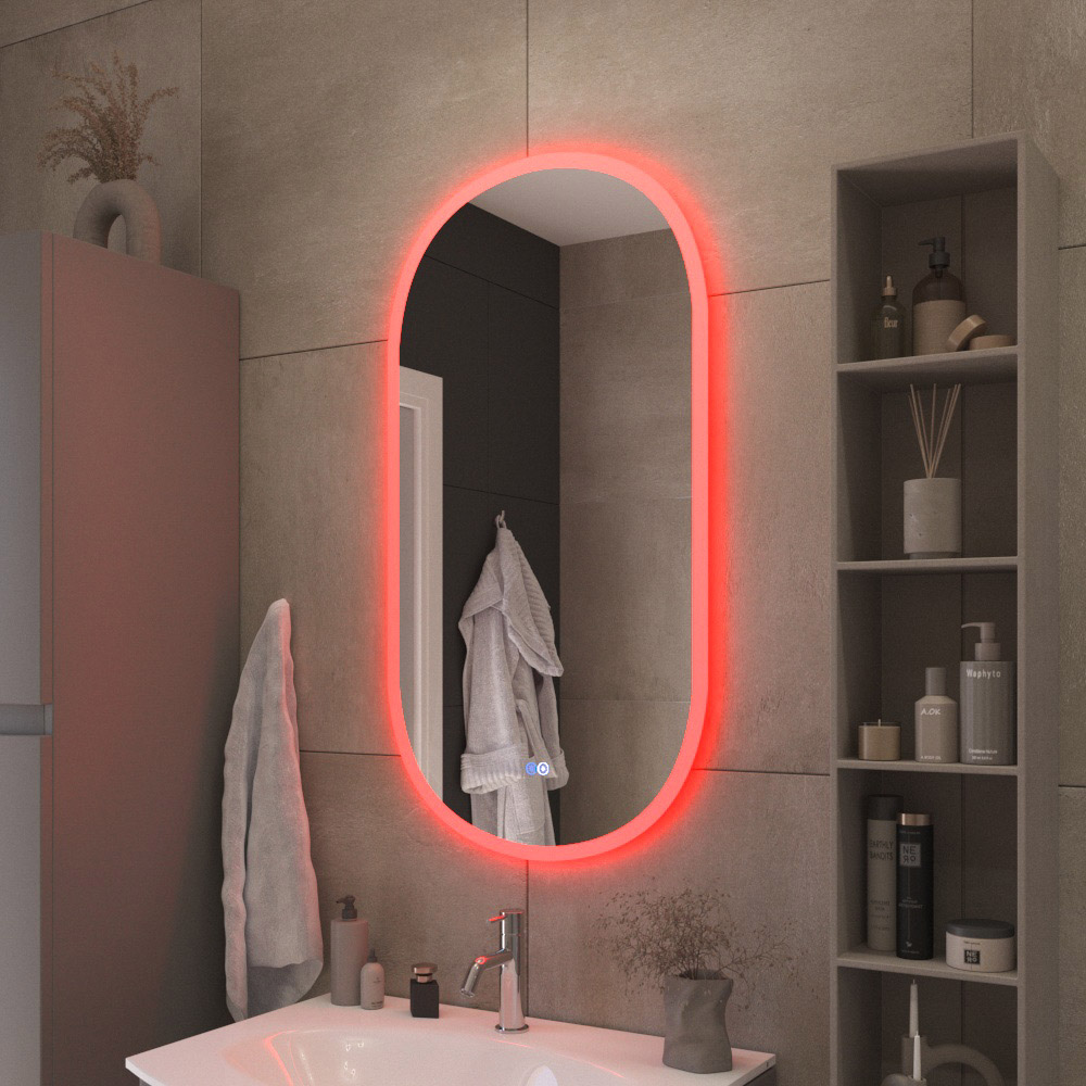 ELLISSE Зеркало с контурной разноцветной подсветкой RGB и сенсорным выключателем, CZR-SPC-ELS-500-950-RGB-TCH, 12V, 220-240V, 500x950 - Gidratop.ru изображение