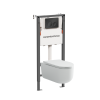 Комплект Подвесной унитаз Ulma Rimless + Система инсталляции Balance кнопка Circle, черный матовый