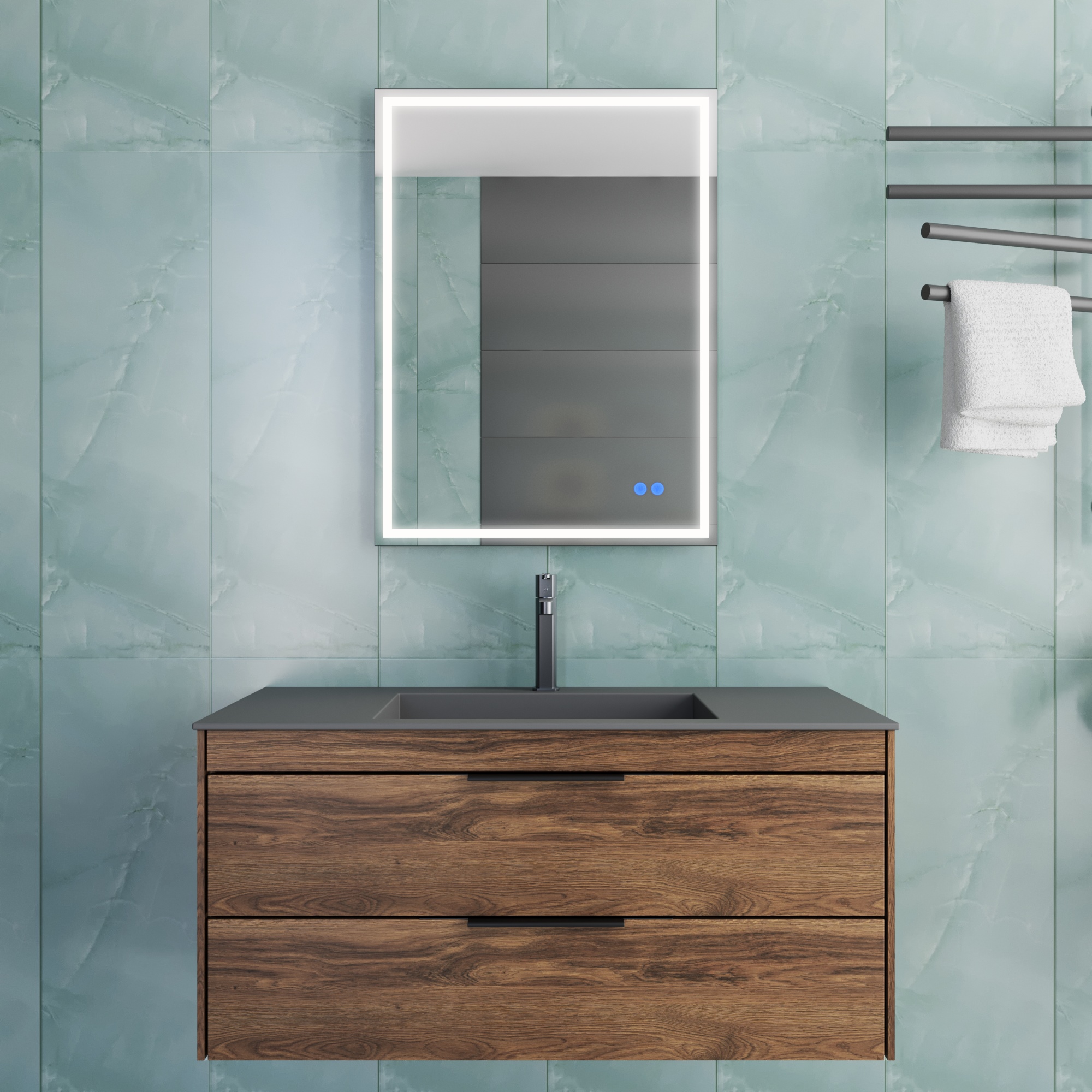 База под раковину Chiara 2D 1000 подвесная, 2 выкатных ящика soft-close, С.Oak - Gidratop.ru изображение