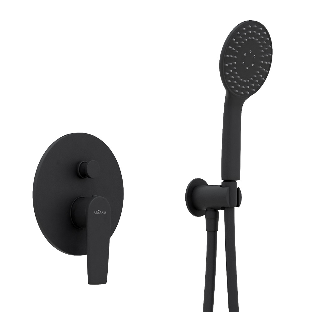 NAUTIC-DSIP-NOP Душевая система с переключателем для верхнего и ручного душа, верхний душ из стены, диаметр 25 см, верхняя лейка металл, исполнение Чёрный матовый - Gidratop.ru изображение