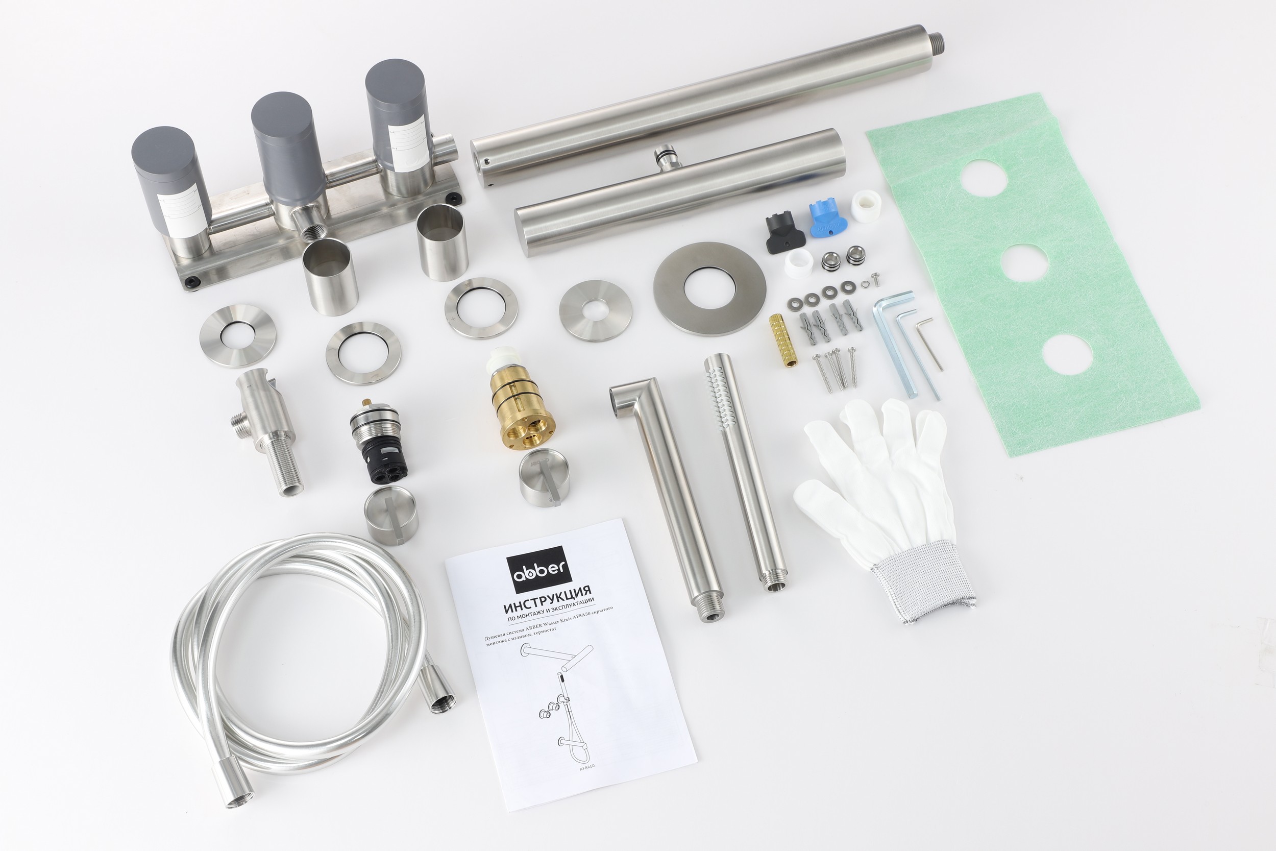 Душевая система ABBER Perfekte 316 AF8A50BST скрытого монтажа с изливом, сталь брашированная - Gidratop.ru изображение