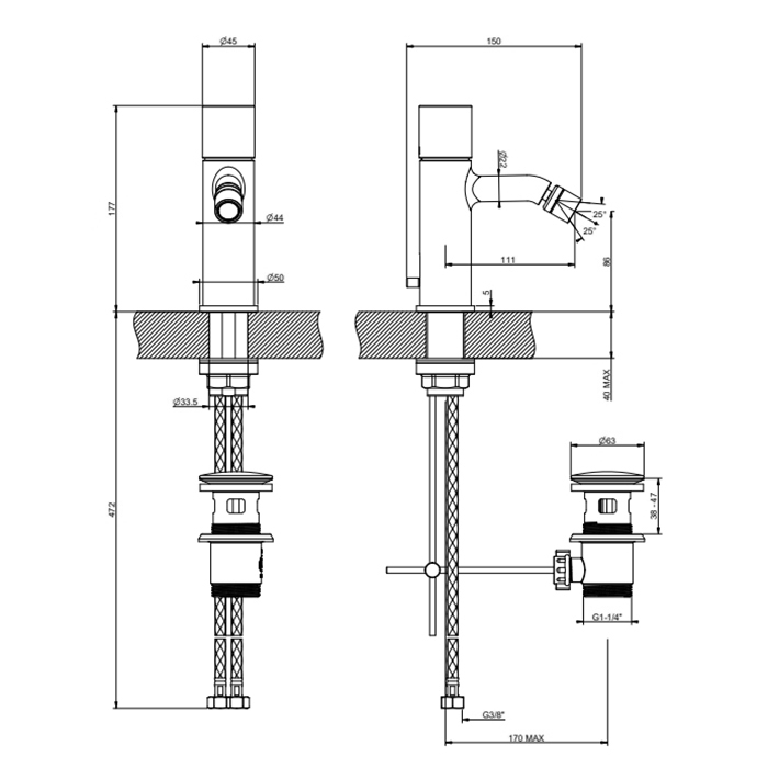 GESSI HABITO UNITO смеситель для биде на 1 отверстие, однорычажный, в комплекте с донным клапаном, цвет хром - Gidratop.ru изображение