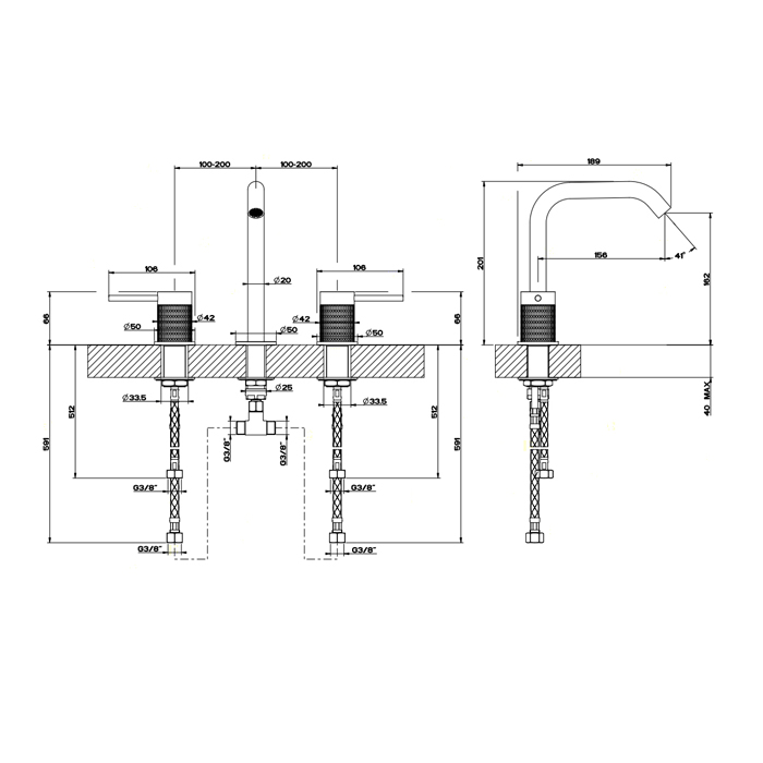 GESSI 316 смеситель для раковины на 3 отверстия, без донного клапана, излив 156мм, h=201мм, цвет: steel brushed - Gidratop.ru изображение