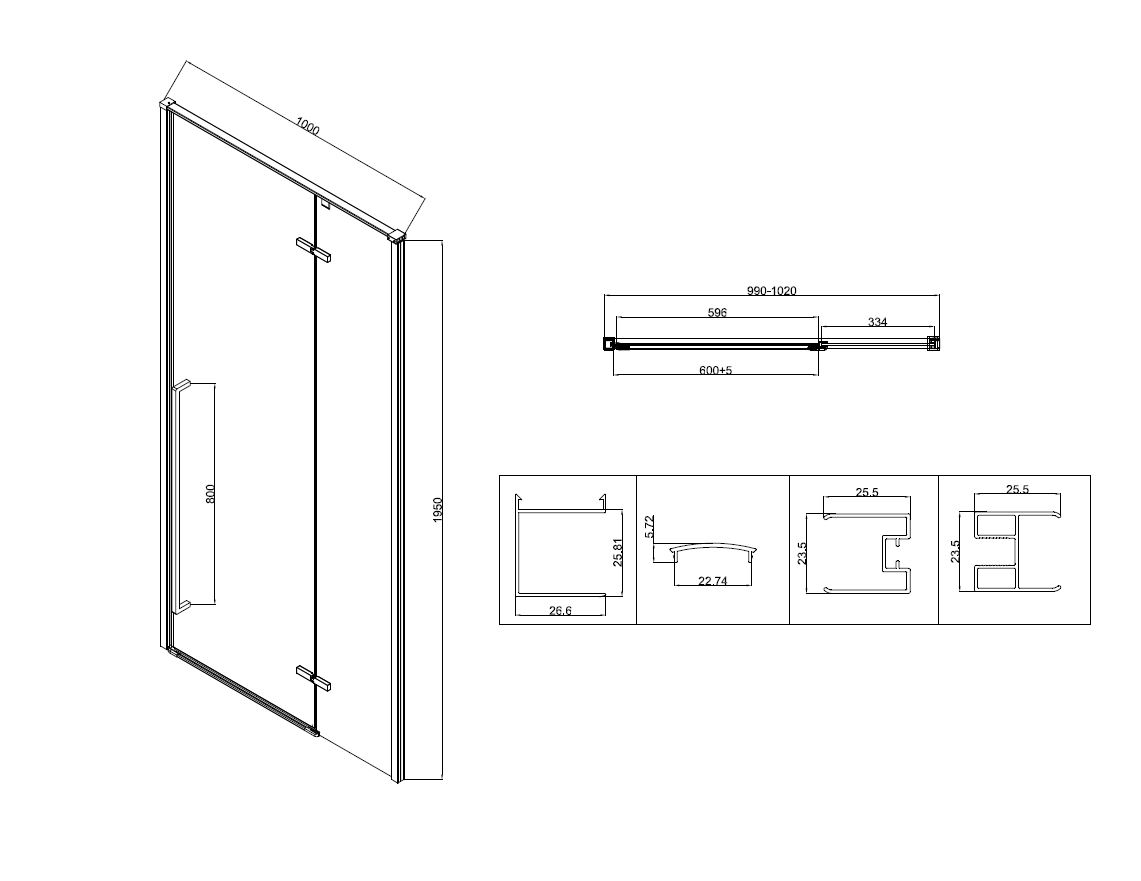 Душевая дверь Slim-N VDPH-5SN100CLB, 1000, черный, стекло прозрачное - Gidratop.ru изображение