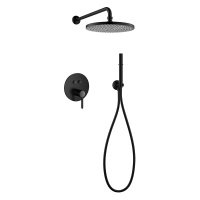 ECO-DSET-NOP Душевой набор (встраиваемый смеситель с кнопочным управлением, верхний душш диаметр 25 см, ручной душ со шлангом, штуцером и держателем), чёрный матовый - Gidratop.ru изображение