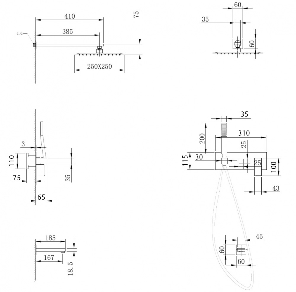 Душевая система ABBER Daheim AF8217NG скрытого монтажа с изливом, никель - Gidratop.ru изображение