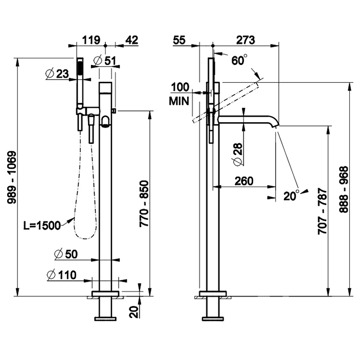 GESSI HABITO CESELLO смеситель для ванны напольный, однорычажный, цвет Black Metal PVD - Gidratop.ru изображение