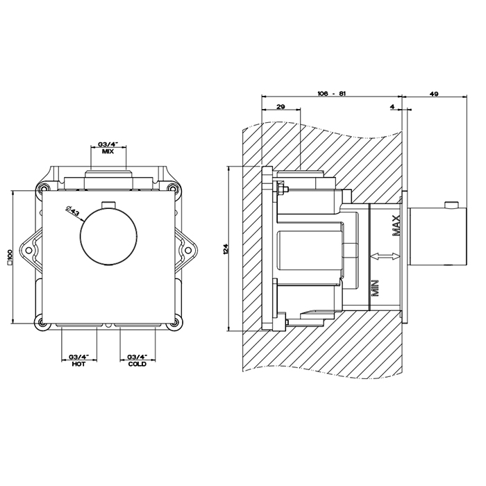 GESSI 316 встраиваемый термостатический смеситель на 1 источник, резьба 3/4 (внешняя часть), цвет: brushed black metal pvd - Gidratop.ru изображение