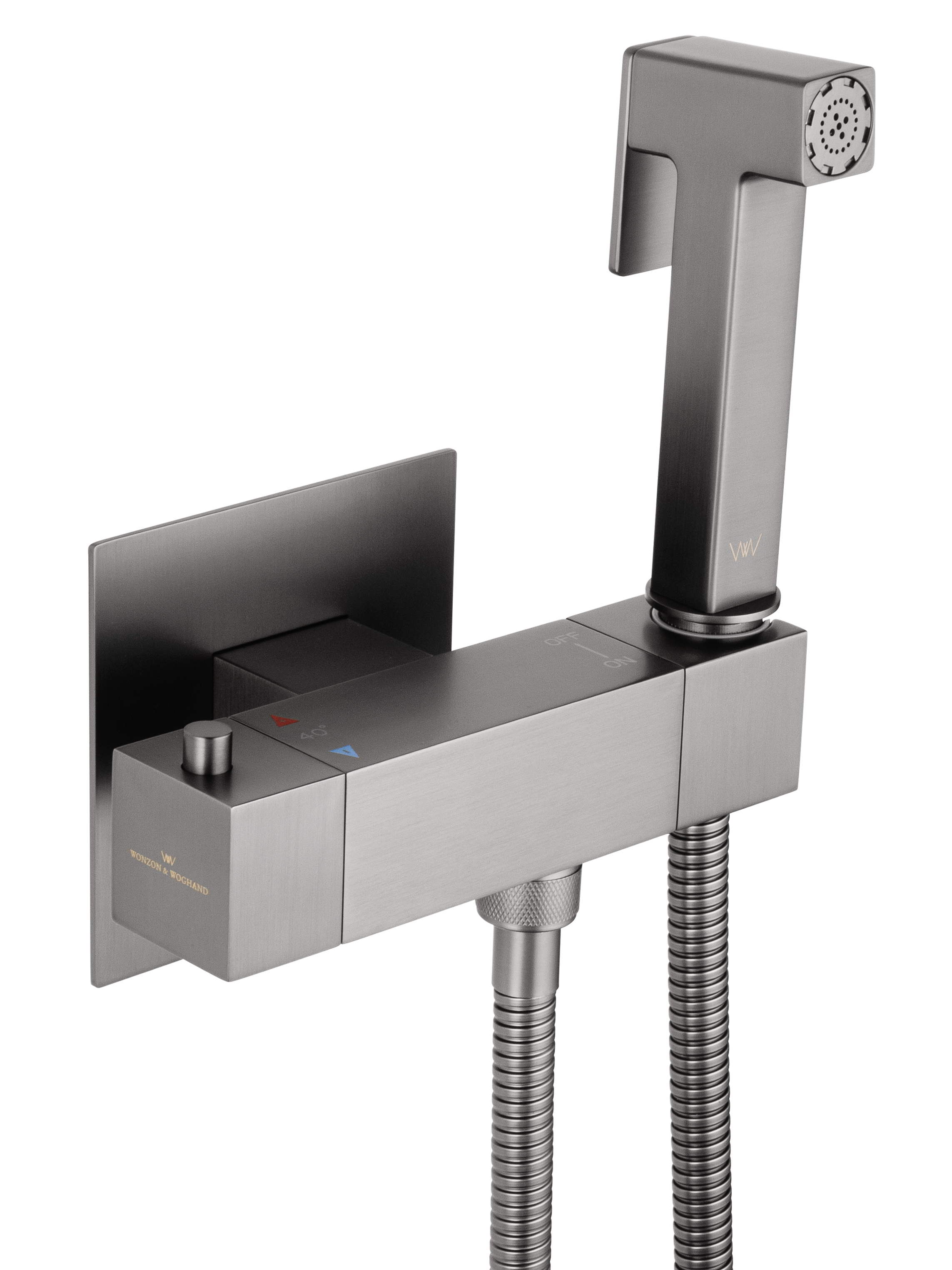 Смеситель с гигиеническим душем и термостатом встраиваемый WONZON & WOGHAND, Темный графит (WW-88819903-BGM) - Gidratop.ru изображение