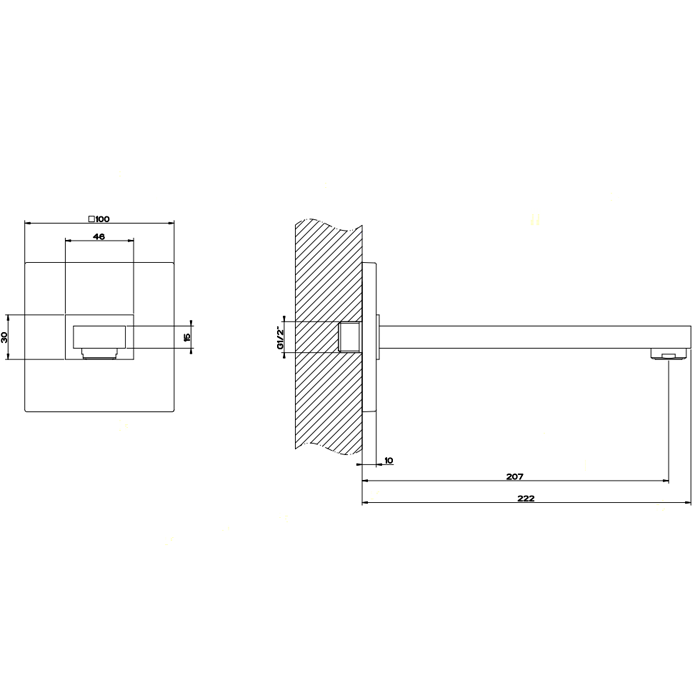 Gessi Rettangolo настенный излив 197мм, для монтажа с удаленным управлением (не входит в комплект), цвет: хром - Gidratop.ru изображение