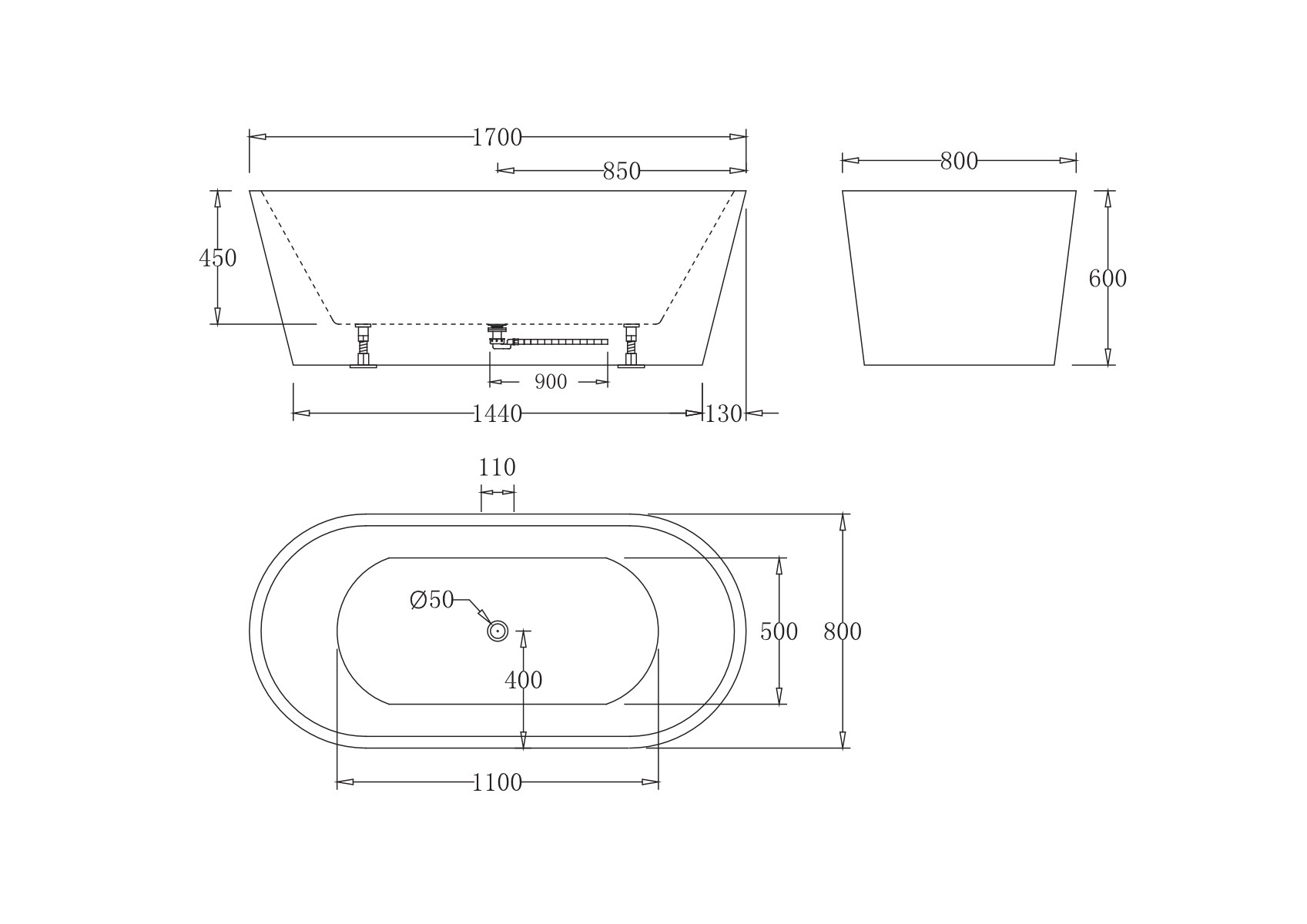 Акриловая ванна без перелива BELBAGNO BB71-1700-NERO-W0, 1700x800x600 - Gidratop.ru изображение