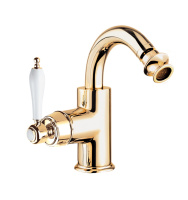 APHRODITE-BS2-03/24-Bi Смеситель для биде с донным клапаном, исполнение золото 24 карат, ручки белые - Gidratop.ru изображение