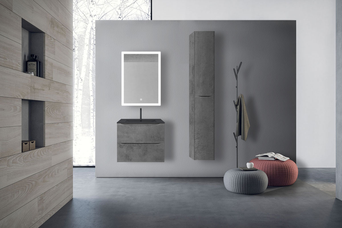 База под керамическую раковину Mia 600 подвесная, 2 выкатных ящика soft close, Beton - Gidratop.ru изображение