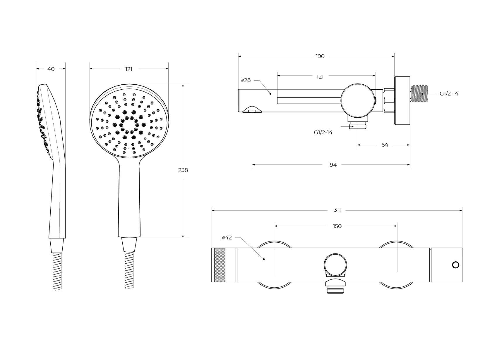 RELAX-VD-BORO Смеситель для ванны и душа однорычажный в комплекте с ручным душем, шлангом и держателем, брашированное золото - Gidratop.ru изображение