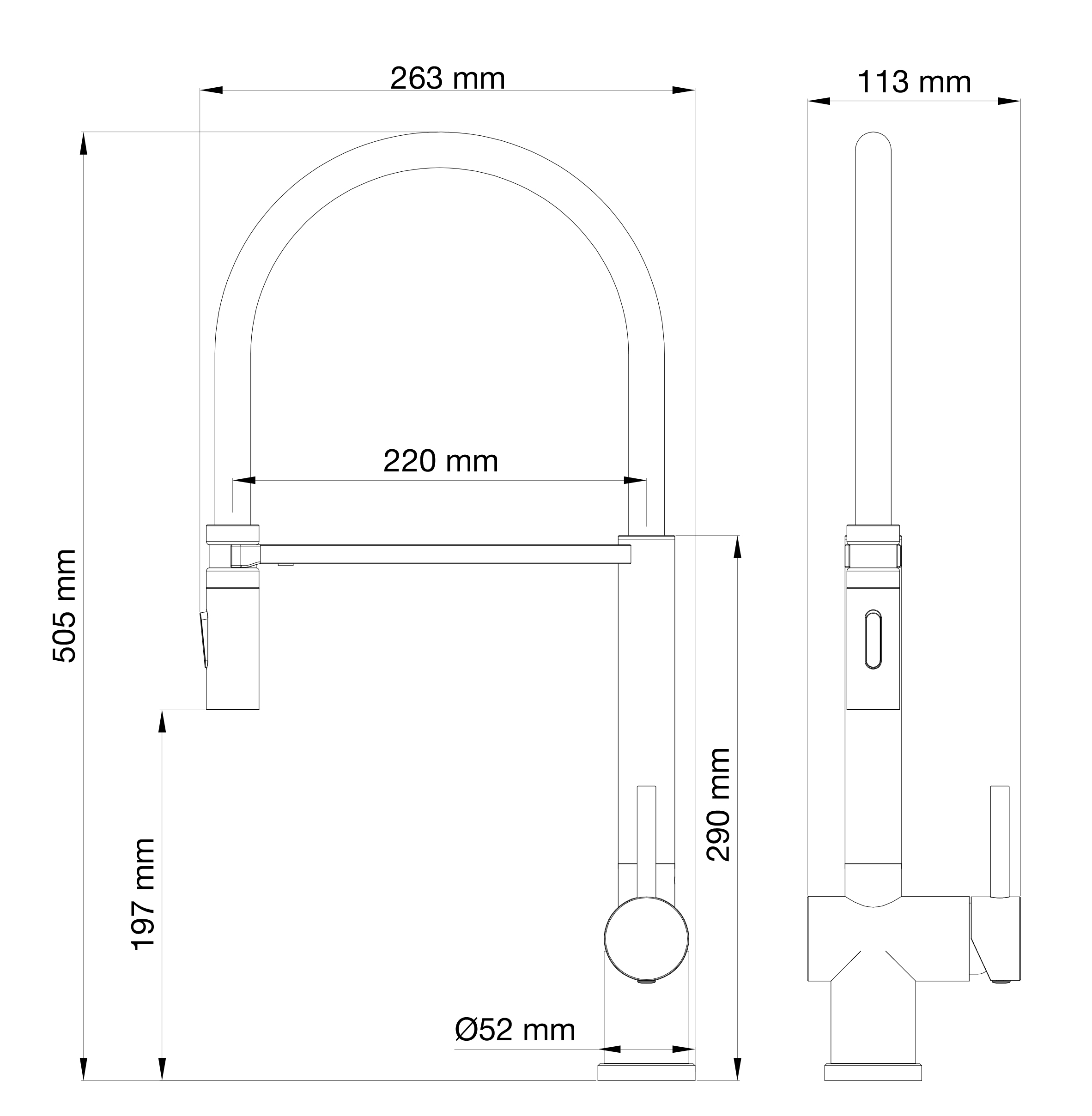Смеситель для кухни с гибким изливом WONZON & WOGHAND, Черный матовый (WW-88438003-MB) - Gidratop.ru изображение