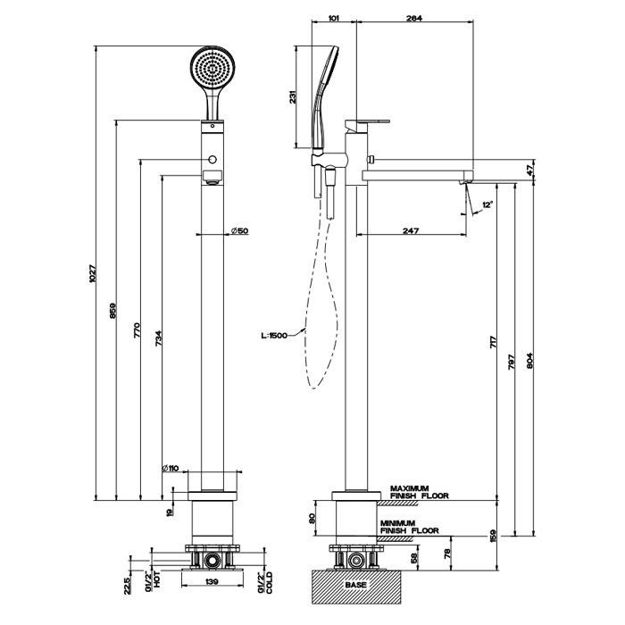 Gessi встраиваемая часть напольного смесителя для ванны / для раковины - Gidratop.ru изображение