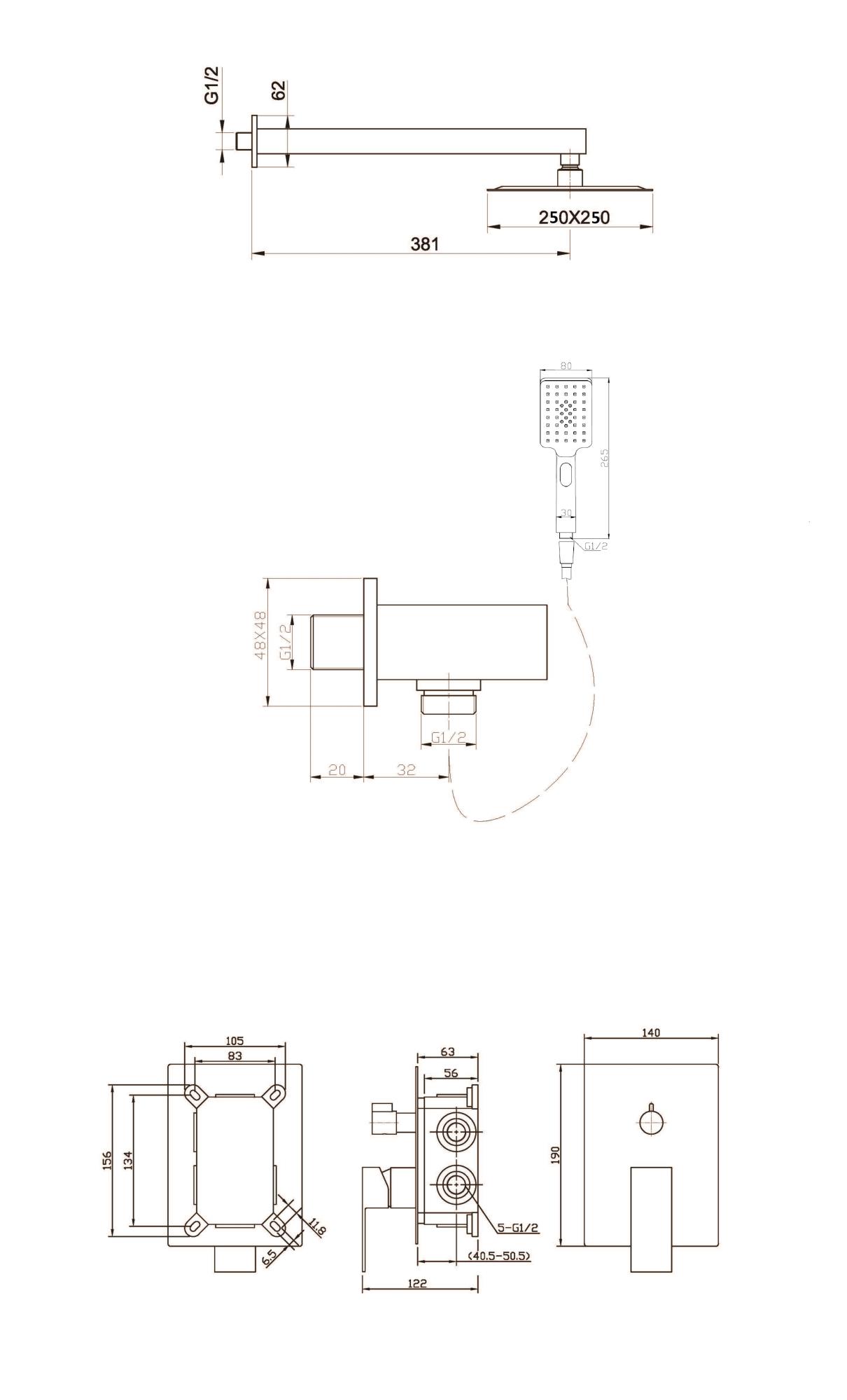 ROMANO Душевой набор (Встр.смеситель для душа с переключ.на два выхода, верхн.душ 25см, ручной душ со шлангом, штуцером и держат.) хром, ROM-DSET-CRM - Gidratop.ru изображение