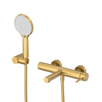 RELAX-VD-BORO Смеситель для ванны и душа однорычажный в комплекте с ручным душем, шлангом и держателем, брашированное золото - Gidratop.ru изображение