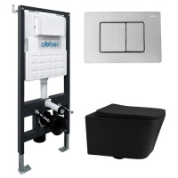 Комплект подвесной унитаз ABBER Rechteck AC1201MB черный матовый с инсталляцией AC0105 и кнопкой AC0120 хром - Gidratop.ru изображение