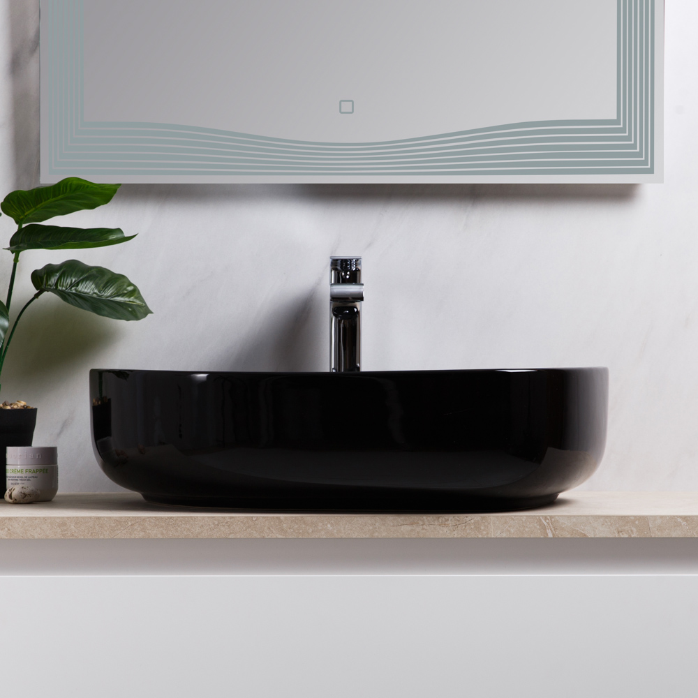 Раковина керамическая накладная черная BB1435-NERO, 550x400x140 - Gidratop.ru изображение