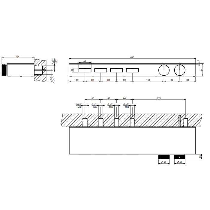 Gessi Hi-Fi термостат для душа, с вкл. до 4 источников одновременно (внешняя часть), с полкой из черного мат. стекла, цвет: Black XL - Gidratop.ru изображение