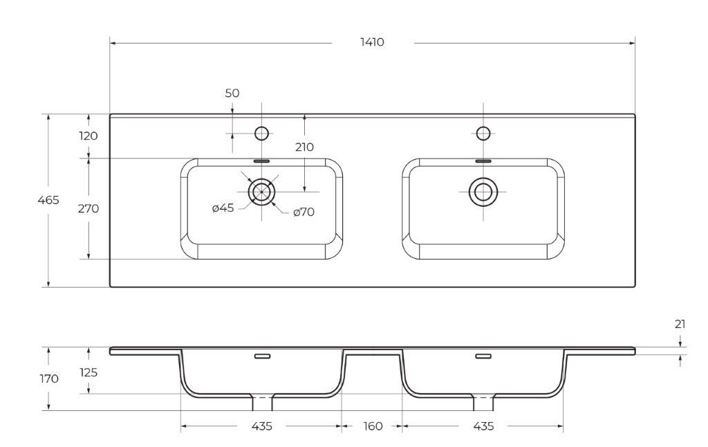 Керамическая раковина с двумя чашами BB1400-2-ETL, 1410x460x175 - Gidratop.ru изображение
