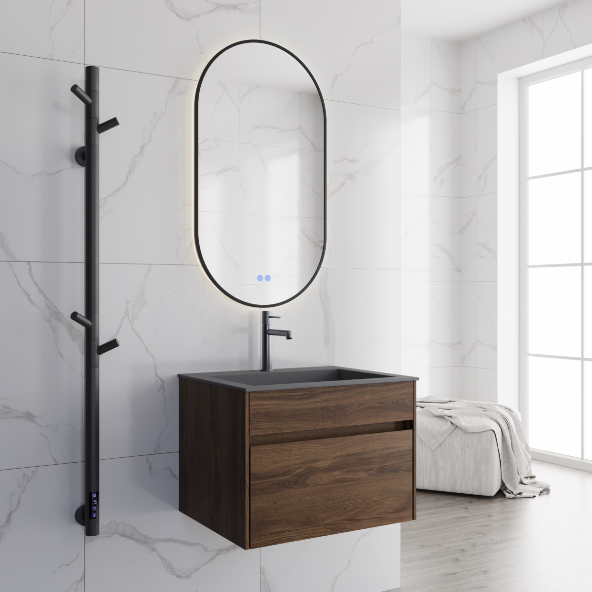База под раковину Chiara 600 подвесная, 1 выкатной ящик soft-close, C.Oak - Gidratop.ru изображение