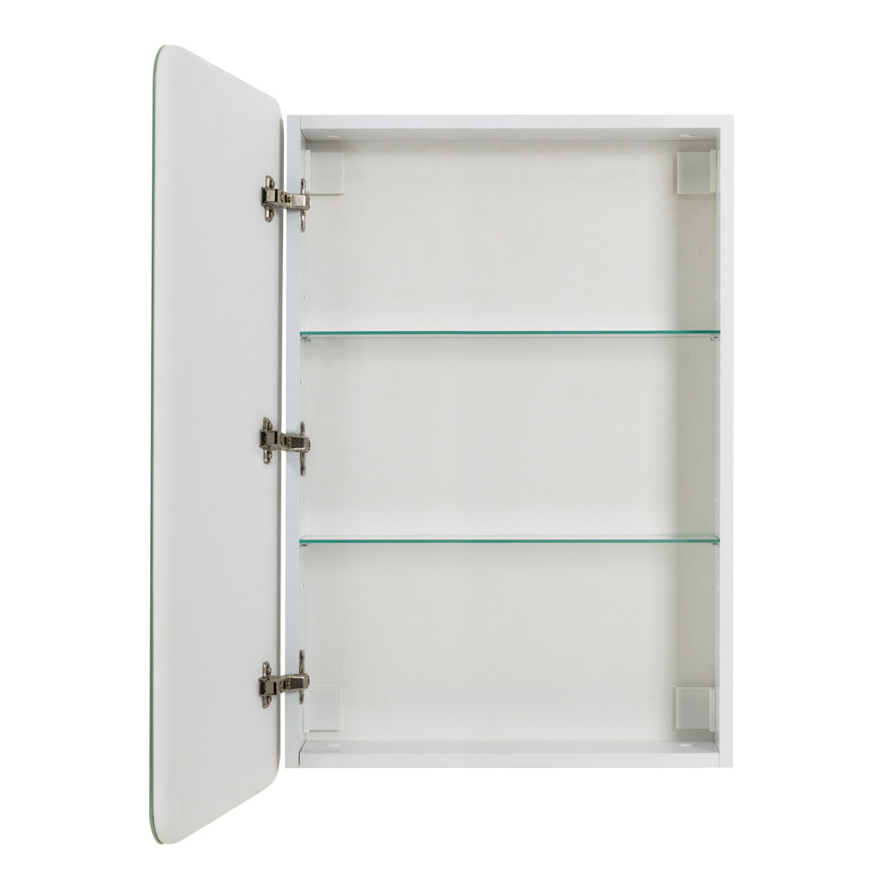 Зеркальный шкаф с одной распашной дверцей, с двумя стеклянными полками, со встроенной подсветкой и сенсорным выключателем SPC-MAR-600/800-1A-LED-TCH, 12W, 220-240V, 600x800x150 - Gidratop.ru изображение