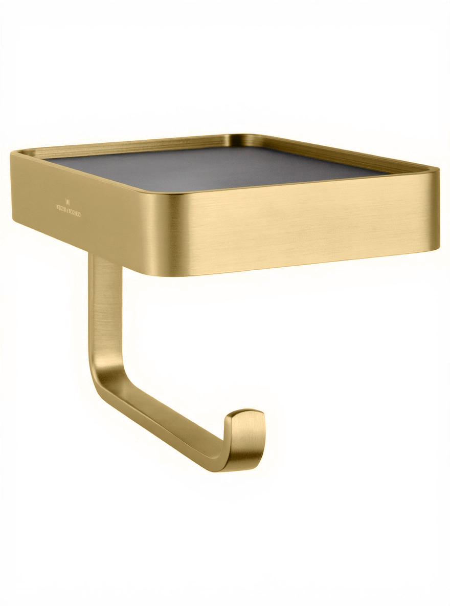 Держатель для туалетной бумаги с полкой WONZON & WOGHAND GRAFFITY, Брашированное золото (WW-9366-BG) - Gidratop.ru изображение