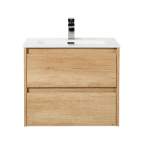 KRAFT База под раковину подвесная с фрезерованными ручками по всей длине фасада с двумя выкатными ящиками, Rovere Nebrasca Nature, 700x450x500, KRAFT-700-2C-SO-RNN - Gidratop.ru изображение