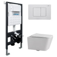Комплект подвесной унитаз ABBER Rechteck AC1201 белый с инсталляцией AC0105 и кнопкой AC0120MW белая матовая - Gidratop.ru изображение