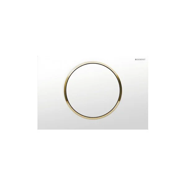 Клавиша Geberit Sigma Type 10 115.758.KK.5, одинарный смыв, рамка-белая/кнопка-белая/кольцо-золото - Gidratop.ru изображение