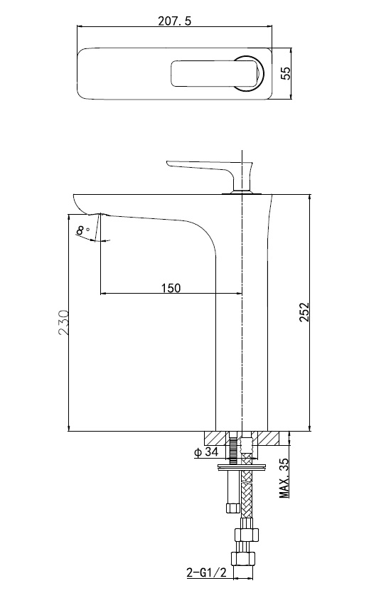 Смеситель для раковины высокий WONZON & WOGHAND SHARK, Хром (WW-481102-CR) - Gidratop.ru изображение