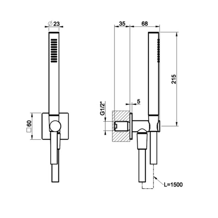 GESSI  INVERSO  душевой комплект, состоящий из вывода воды, ручного душа ,шланг 1,50 м цвет: Black Metal PVD - Gidratop.ru изображение