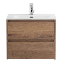 KRAFT 39 База под раковину подвесная с фрезерованными ручками по всей длине фасада с двумя выкатными ящиками, Rovere Tabacco, 700х390x500, KRAFT 39-700/390-2C-SO-RT - Gidratop.ru изображение