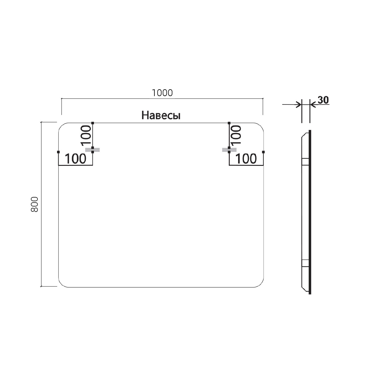 Зеркало LED VLM-3MA100-2 1000х800 c сенсорным выключателем и диммером, антизапотевание - Gidratop.ru изображение