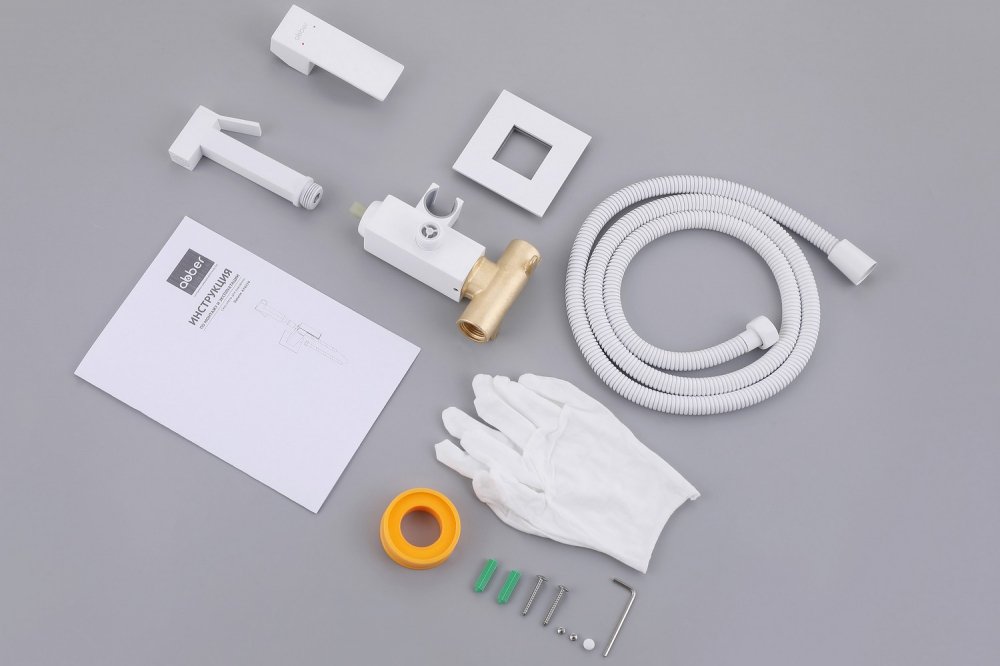 Смеситель ABBER Daheim AF8226W с гигиеническим душем,белый матовый - Gidratop.ru изображение