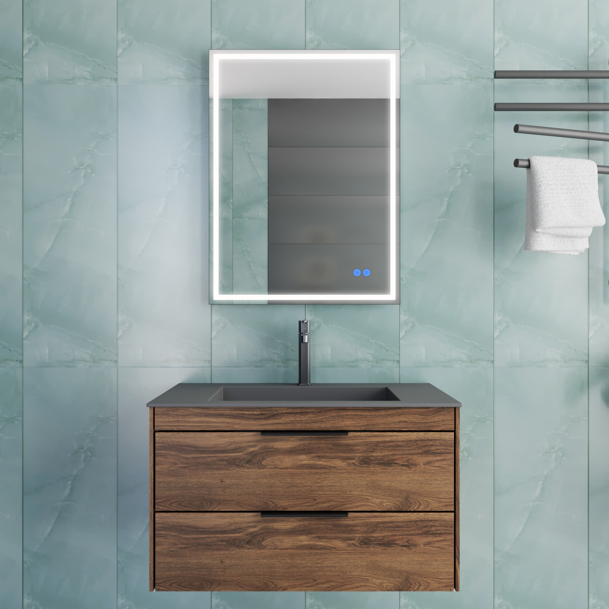 База под раковину Chiara 2D 800 подвесная, 2 выкатных ящика soft-close, С.Oak - Gidratop.ru изображение