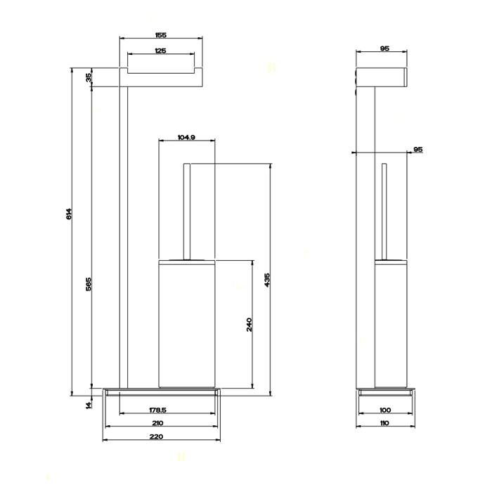 Gessi Rettangolo стойка с держателем для туалетной бумаги и ершиком, напольная, цвет: хром/черный - Gidratop.ru изображение
