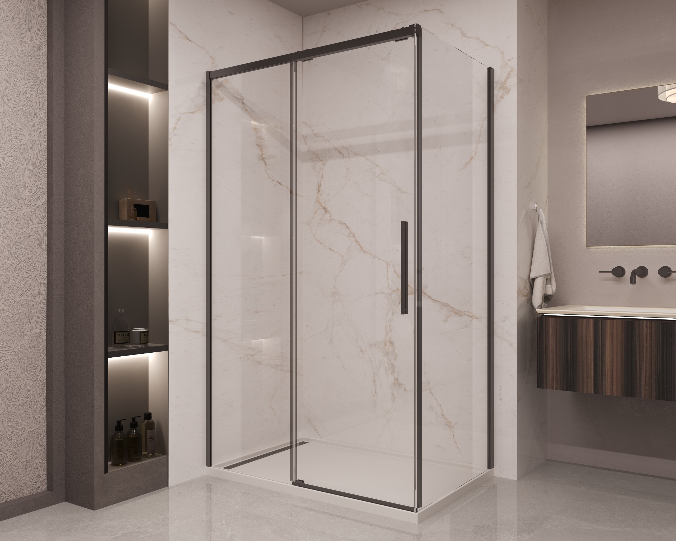 Душевой уголок Stella VSR-1ST9013CLB, 1300*900, черный, стекло прозрачное - Gidratop.ru изображение