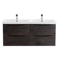 MARINO-CER База под раковину с двумя чашами подвесная, с четырьмя выкатными ящиками, Rovere Nature Grigio, 1172х440х500, MARINO-CER-1200-4C-SO-2-RNG-P - Gidratop.ru изображение