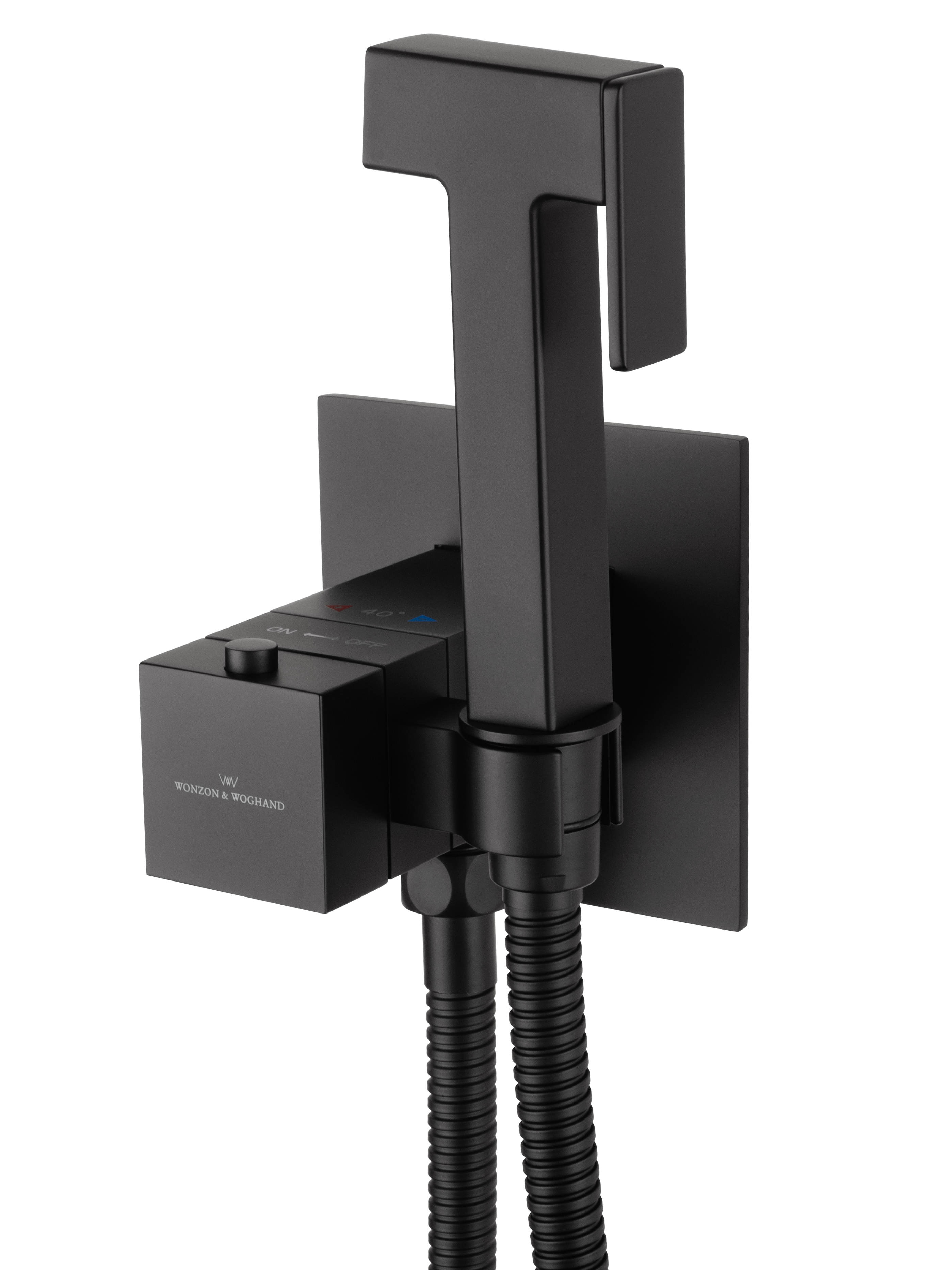 Смеситель с гигиеническим душем и термостатом встраиваемый WONZON & WOGHAND, Черный матовый (WW-88829910-MB) - Gidratop.ru изображение