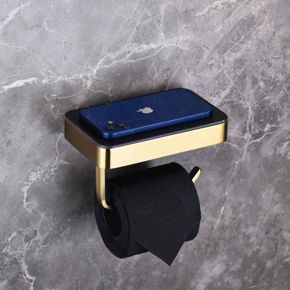 Бумагодержатель с полкой для телефона ABBER Westen AA1730G золото - Gidratop.ru изображение