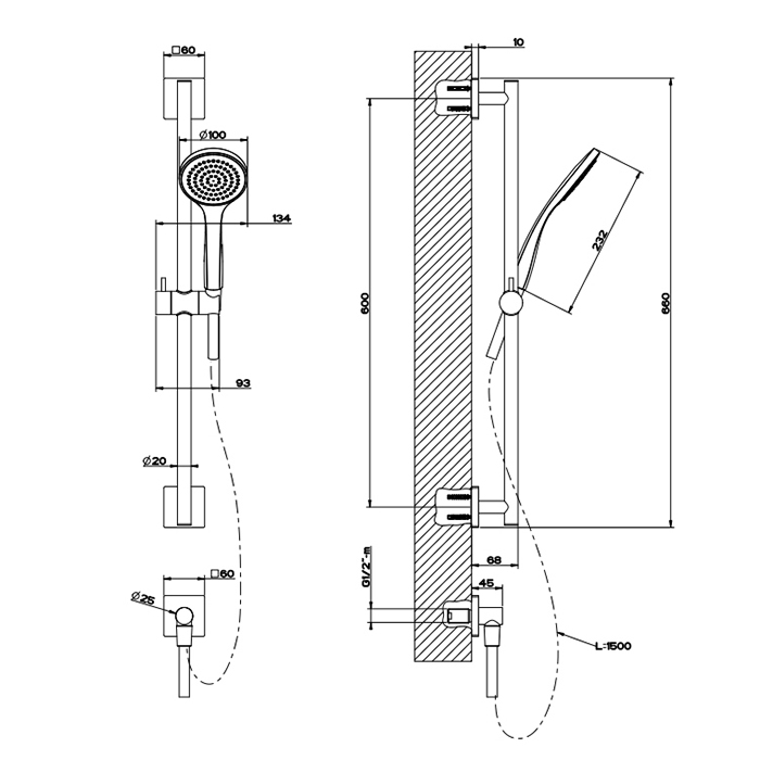 Gessi Emporio shower штанга в комплекте с душевой лейкой, шланг 1,50 м и вывод воды, цвет: Chrome - Gidratop.ru изображение