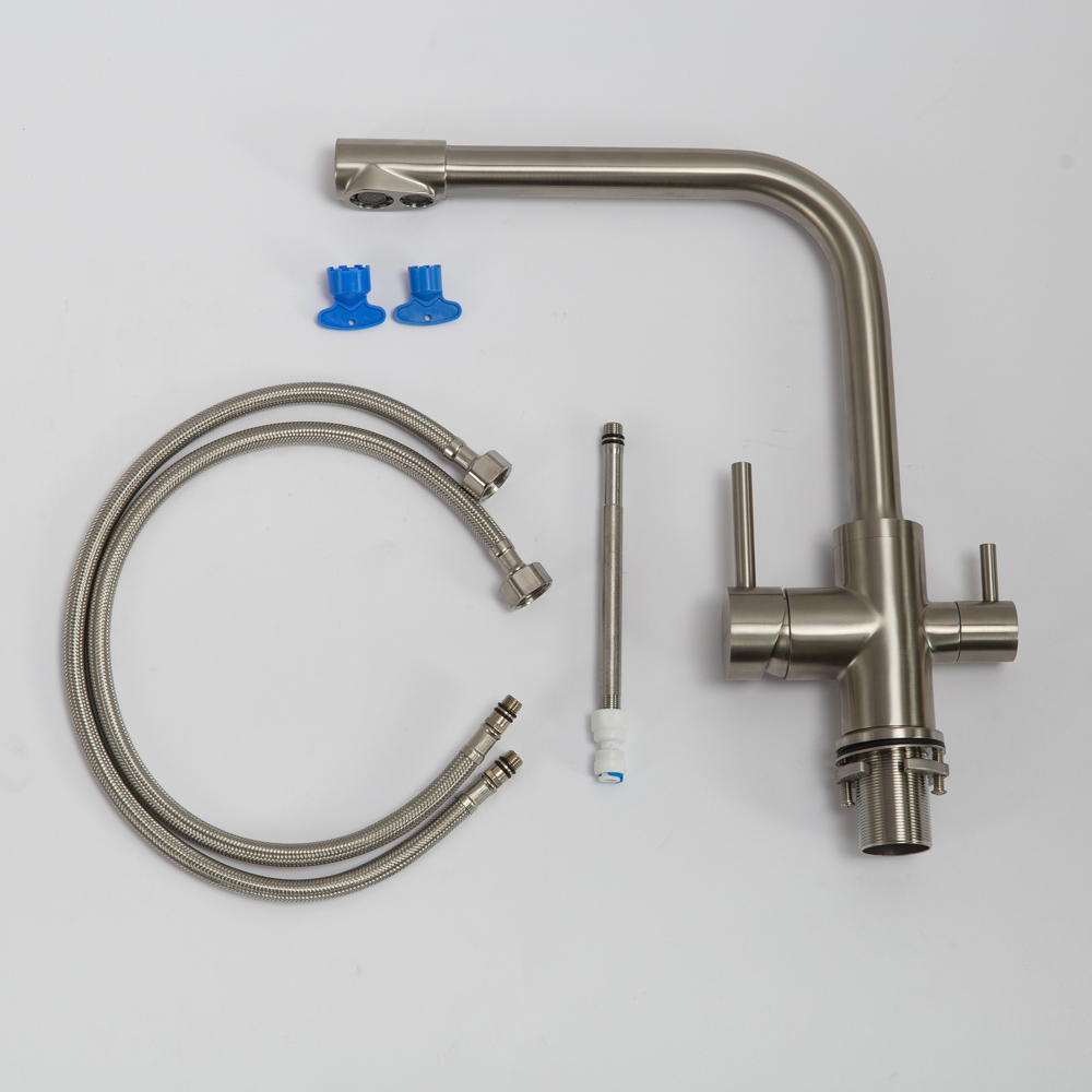 Смеситель для кухни с краном для питьевой воды, нержавеющая сталь, исполнение сатин BB-LAM15-IN - Gidratop.ru изображение